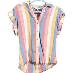 Promesa Womens boxy cropped Striped Short Sleeve Button Down Shirt  size S